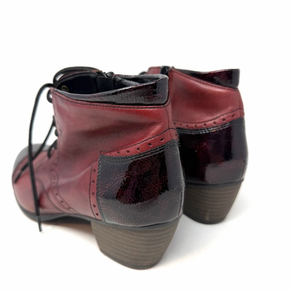 Remonte Mixed Leather Ankle Boots Laced Sz 40 Burgundy Patent Leather Toes - Picture 4 of 9